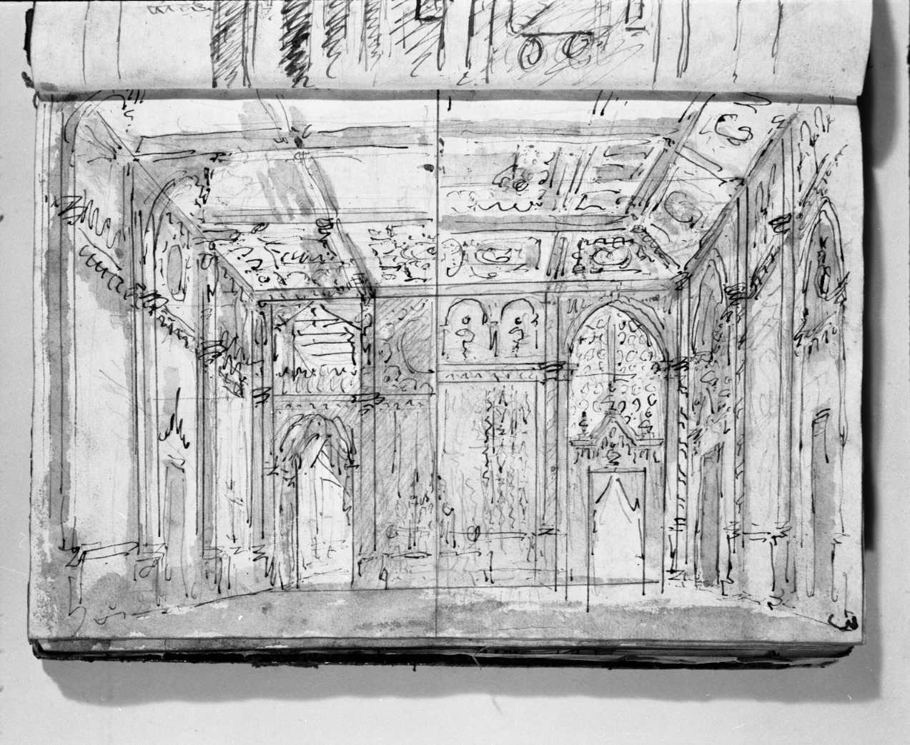 Sala Regia (due schizzi)/ schizzi di cortile rustico (disegno, elemento d'insieme) di Galliari Fabrizio (attribuito) (sec. XVIII)