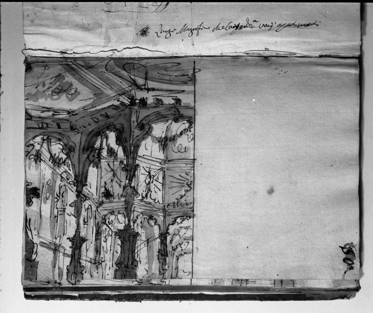 luogo magnifico/ la pianta della scena (disegno, elemento d'insieme) di Galliari Fabrizio (attribuito) (sec. XVIII)