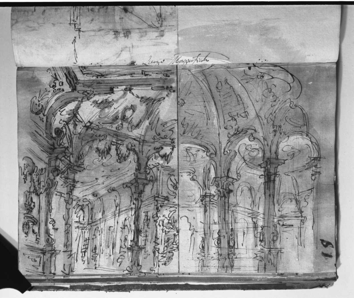 due schizzi di luogo magnifico/ soffitto di appartamento (?) (disegno, elemento d'insieme) di Galliari Fabrizio (attribuito) (sec. XVIII)