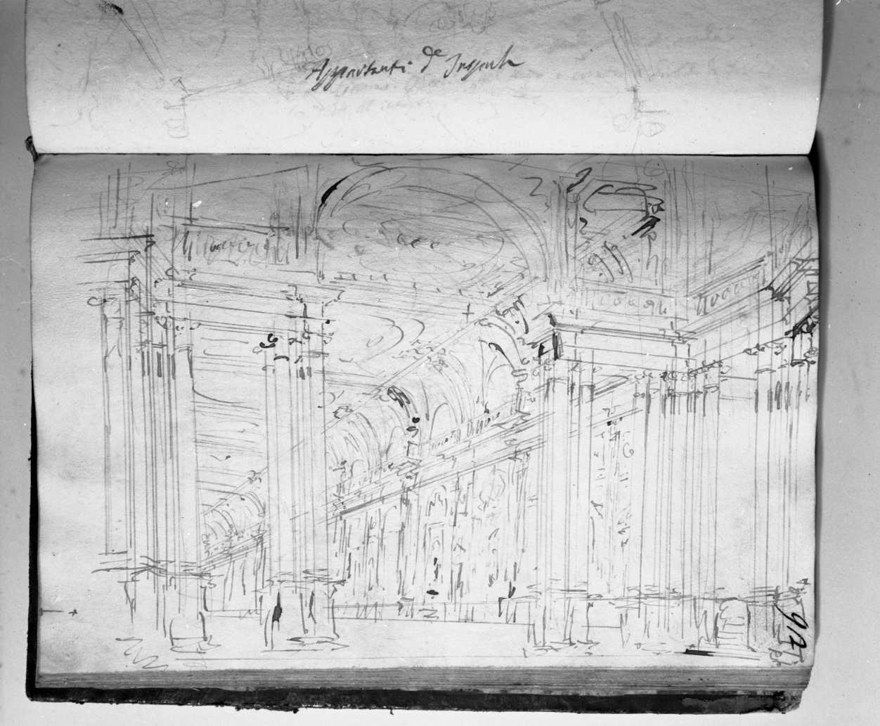 appartamenti d'Innsbruck/ schizzetto e pianta di scena (disegno, elemento d'insieme) di Galliari Fabrizio (attribuito) (sec. XVIII)