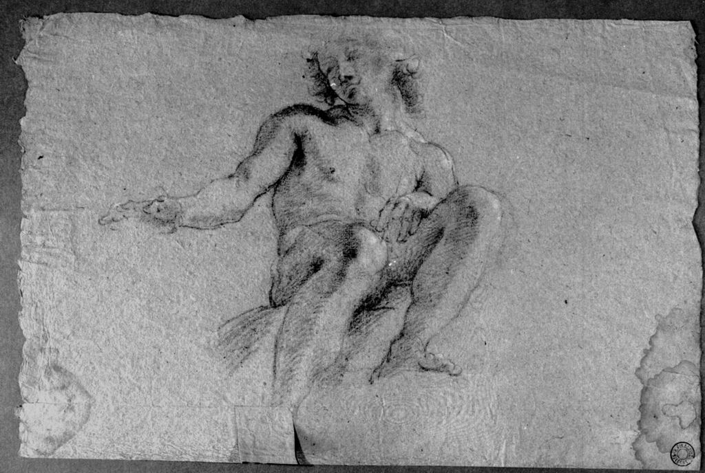 Figura maschile seduta (disegno) di Calvi Jacopo Alessandro detto Sordino (cerchia) (inizio sec. XIX)