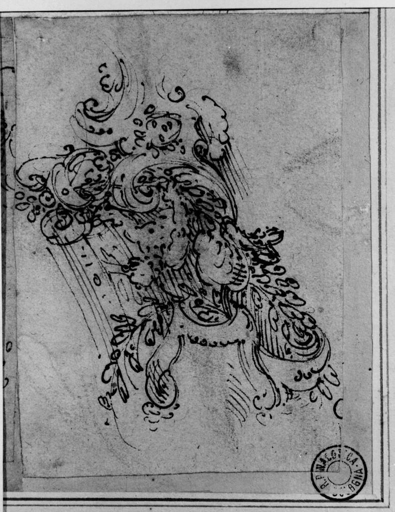 motivi decorativi vegetali e fauno (disegno) di Mitelli Agostino (attribuito) (sec. XVII)