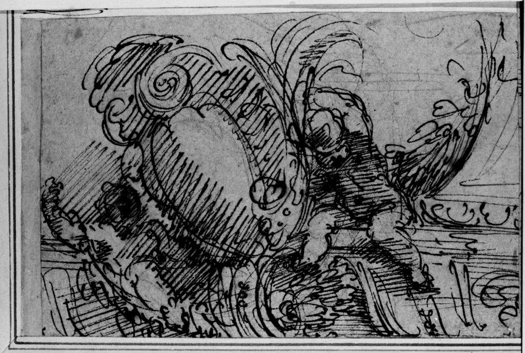 putti con stemma (disegno) di Mitelli Agostino (attribuito) (sec. XVII)
