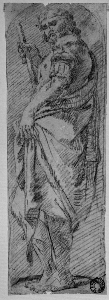 Figura virile in piedi (San Giacomo?) (disegno) di Burrini Giovan Antonio (attribuito) (ultimo quarto sec. XVII)