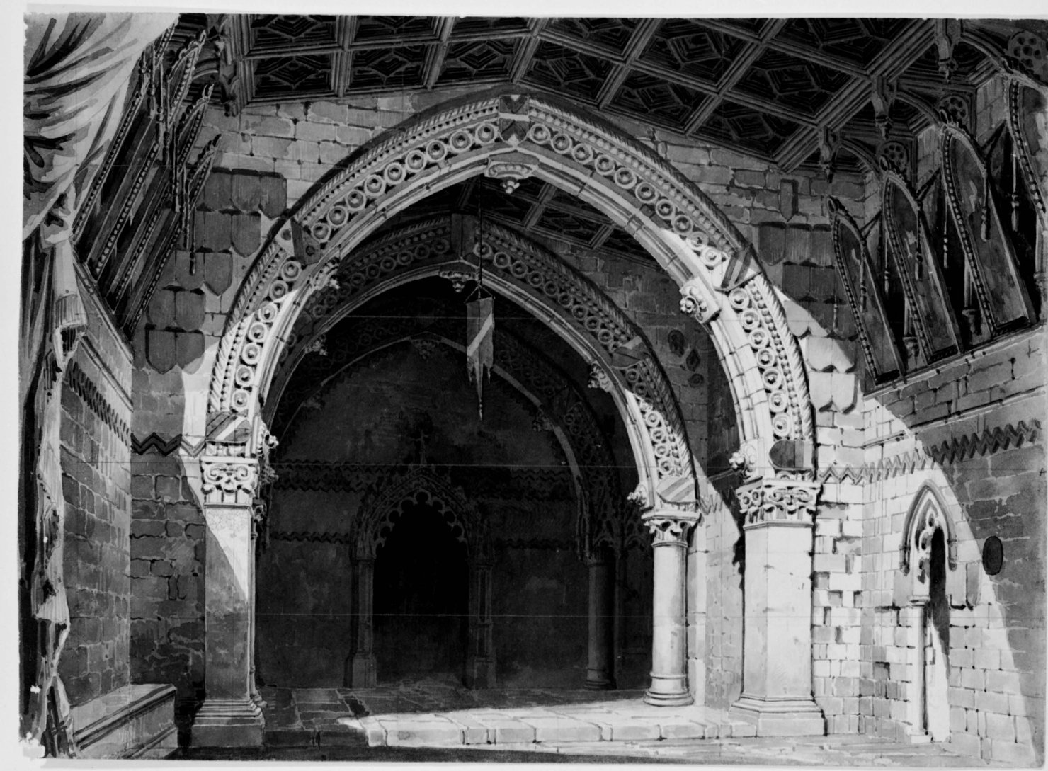 Machbet, Veduta di interno gotico (disegno) di Basoli Antonio (primo quarto sec. XIX)