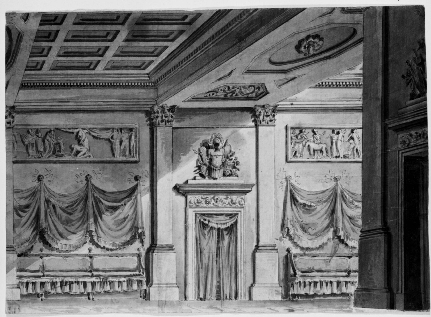 interno (disegno) di Basoli Antonio (attribuito) (secondo quarto sec. XIX)