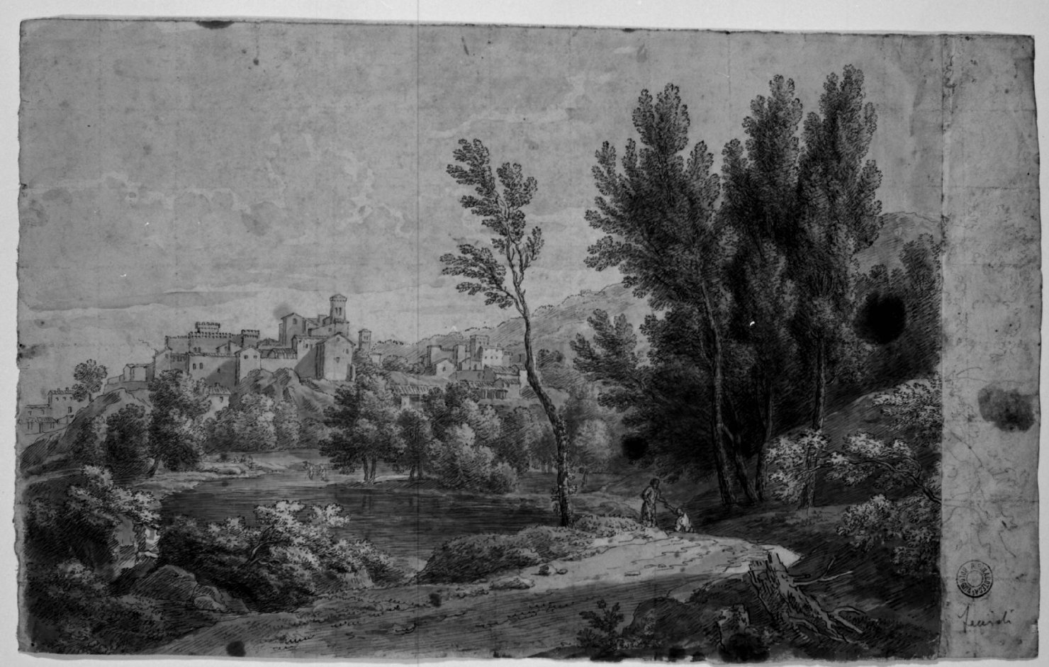 Paesaggio lacustre (disegno) di Savini Giuseppe (attribuito) (metà sec. XIX)