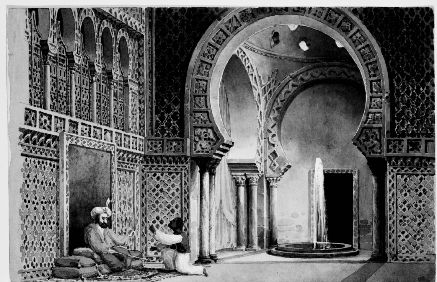 Il colono e David (Misteri di Parigi), Interno orientale (disegno) di Basoli Antonio (sec. XIX)