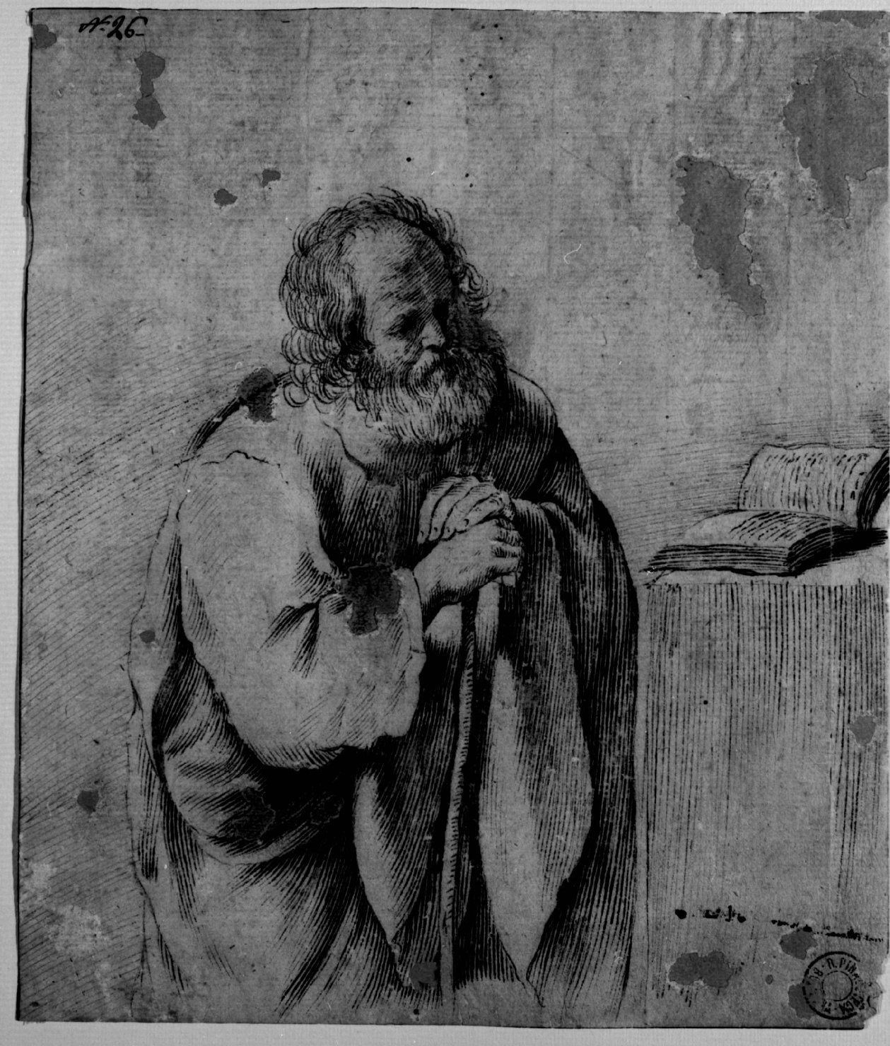 Figura di vecchio (disegno) di Barbieri Giovanni Francesco detto Guercino (scuola) (terzo quarto sec. XVII)