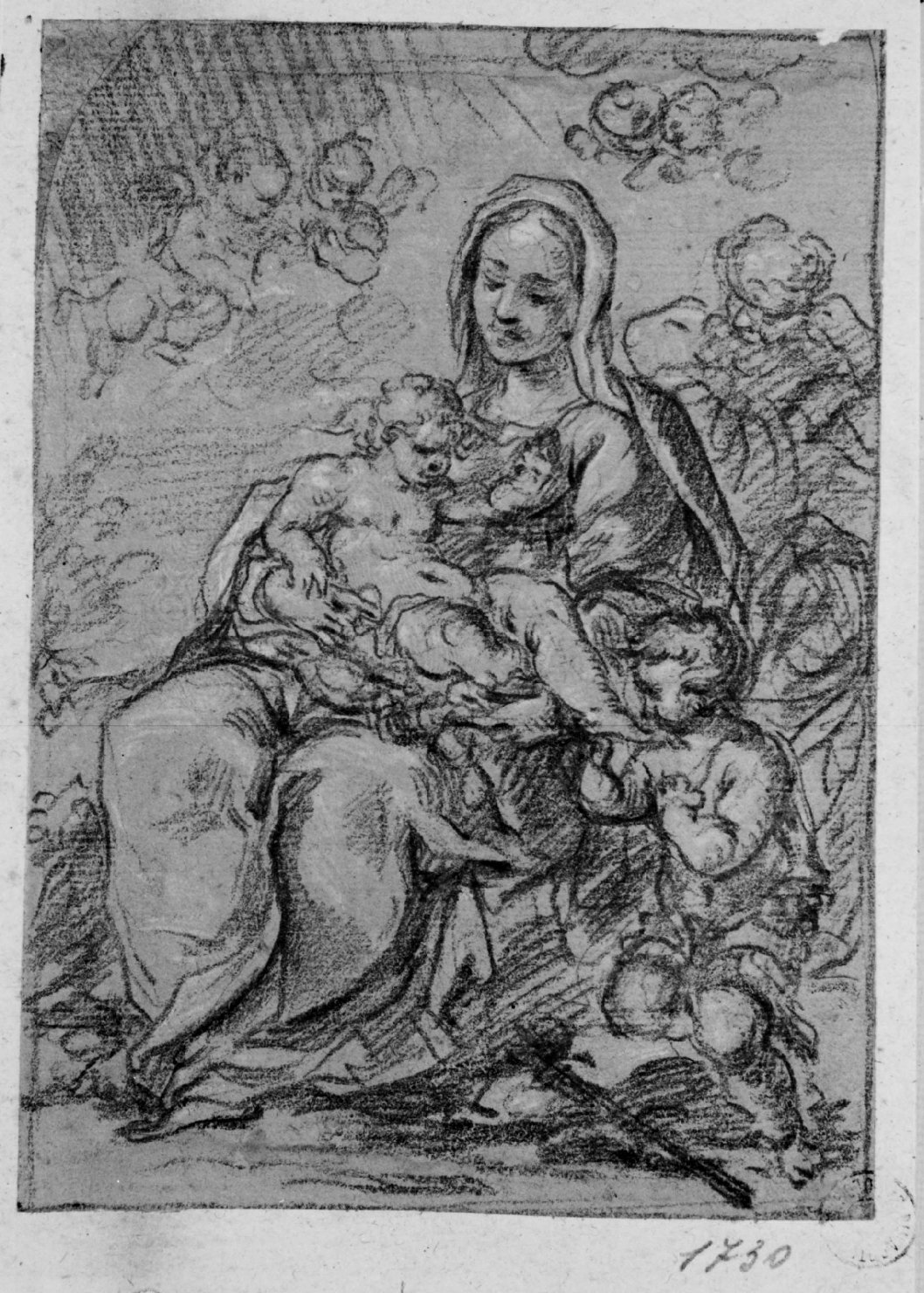 Sacra Famiglia con San Giovanni Battista bambino (disegno) di Carlone Giovanni Andrea (sec. XVII)
