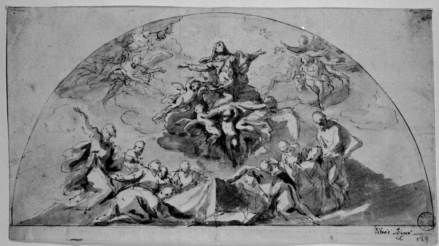 Assunzione della Vergine (disegno) di Bigari Vittorio Maria (sec. XVIII)