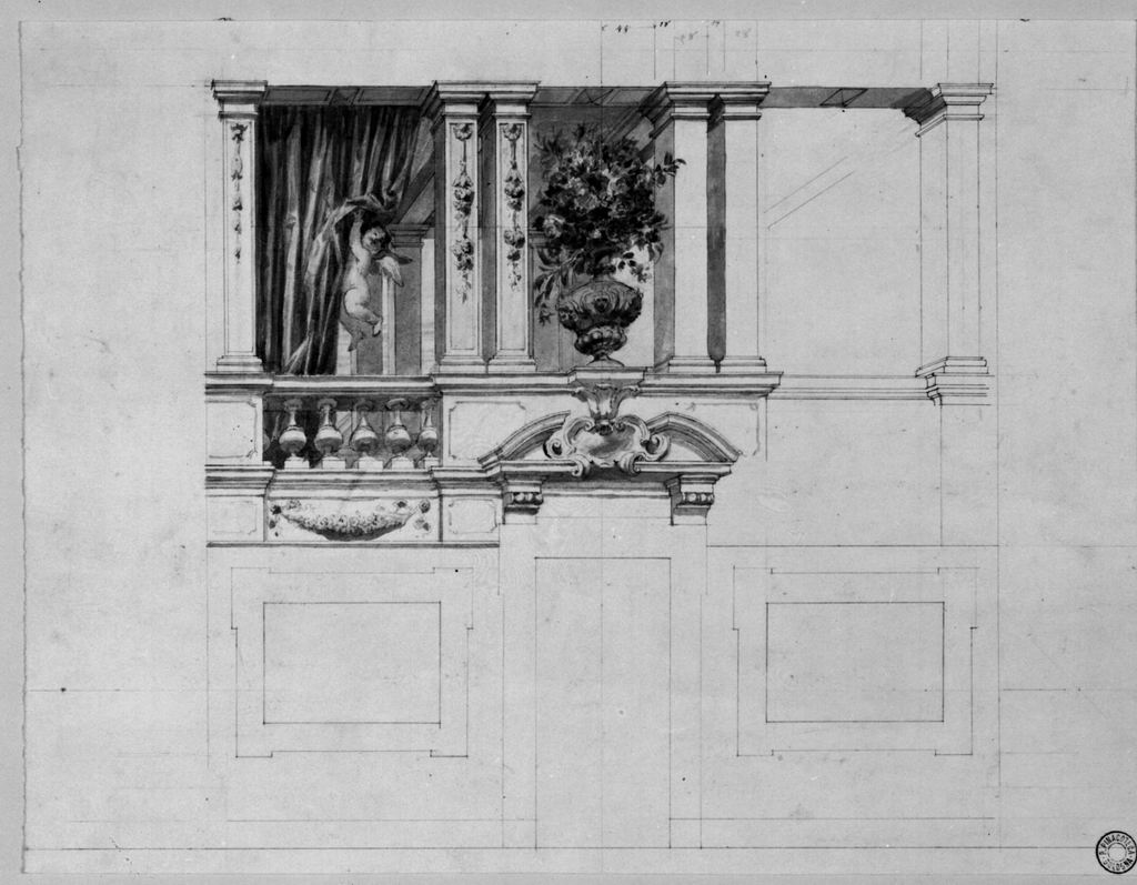 architettonica illusionistica e motivi decorativi (disegno) di Baldi Giovan Battista (sec. XIX)