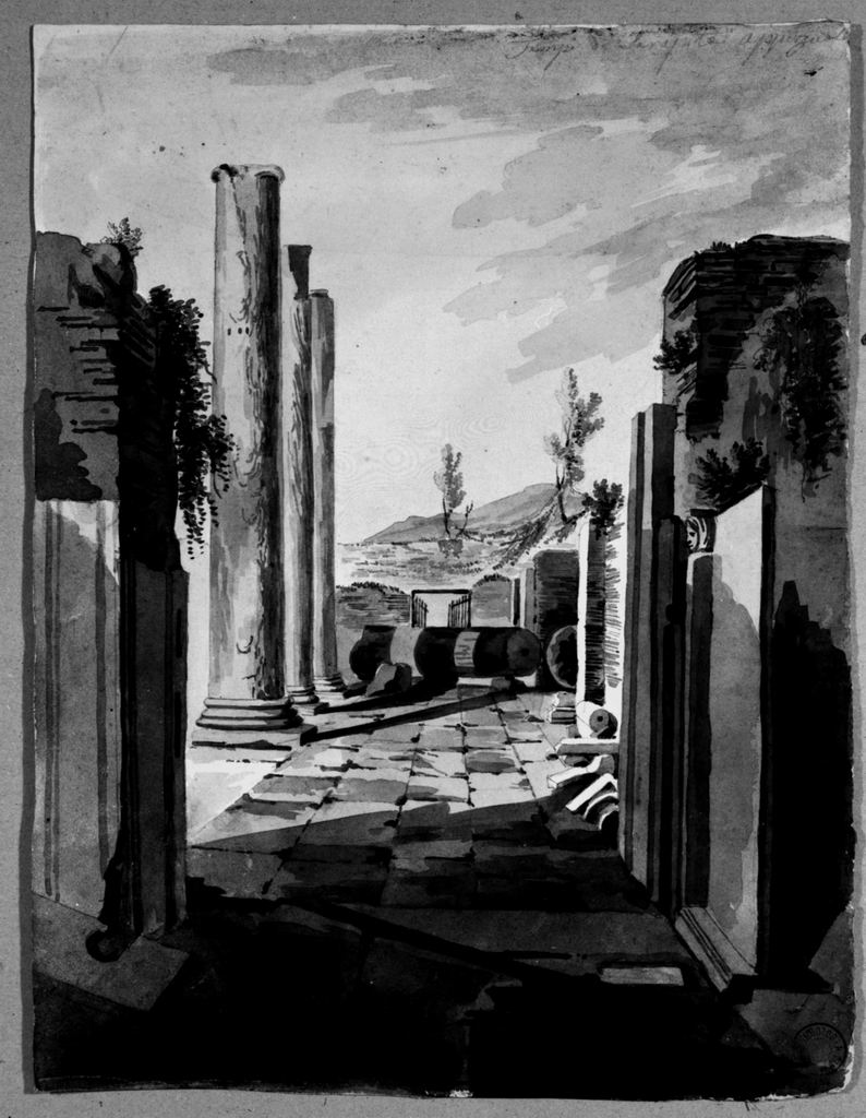 Tempio di Serapito a Pozzuoli, Rovine di un tempio (disegno) di Basoli Antonio (maniera) (metà sec. XIX)