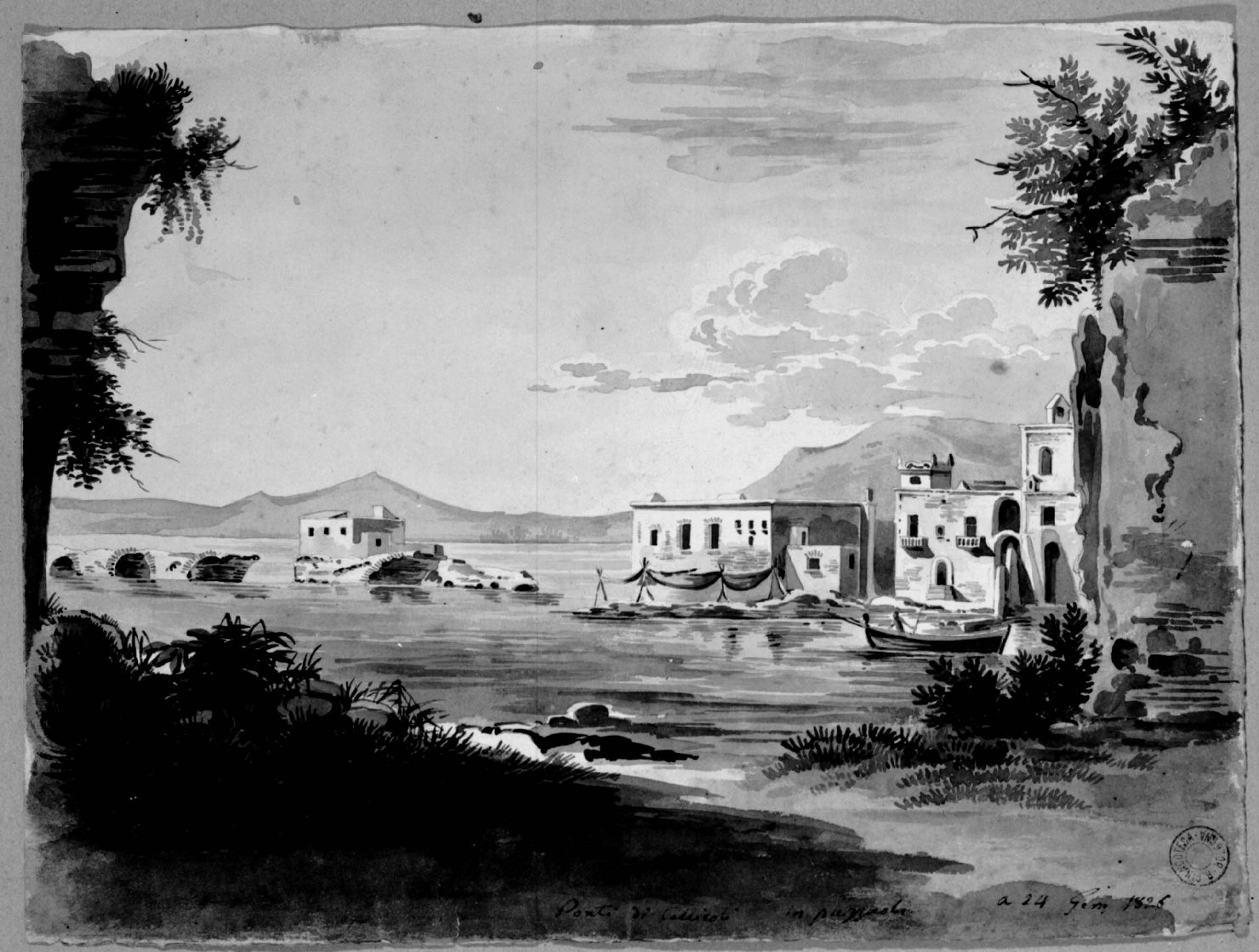 Ponti di Callicoli a Puzzuoli, Veduta dei ponti di Callicoli a Pozzuoli (disegno) di Basoli Antonio (sec. XIX)