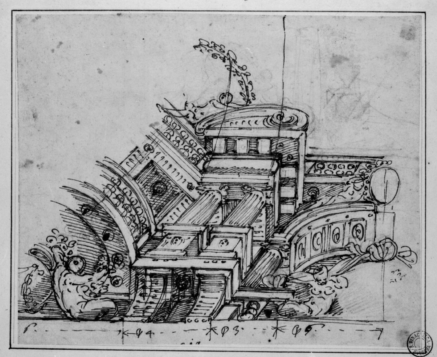 quadratura architettonica (disegno) di Mitelli Agostino (attribuito) (sec. XVII)