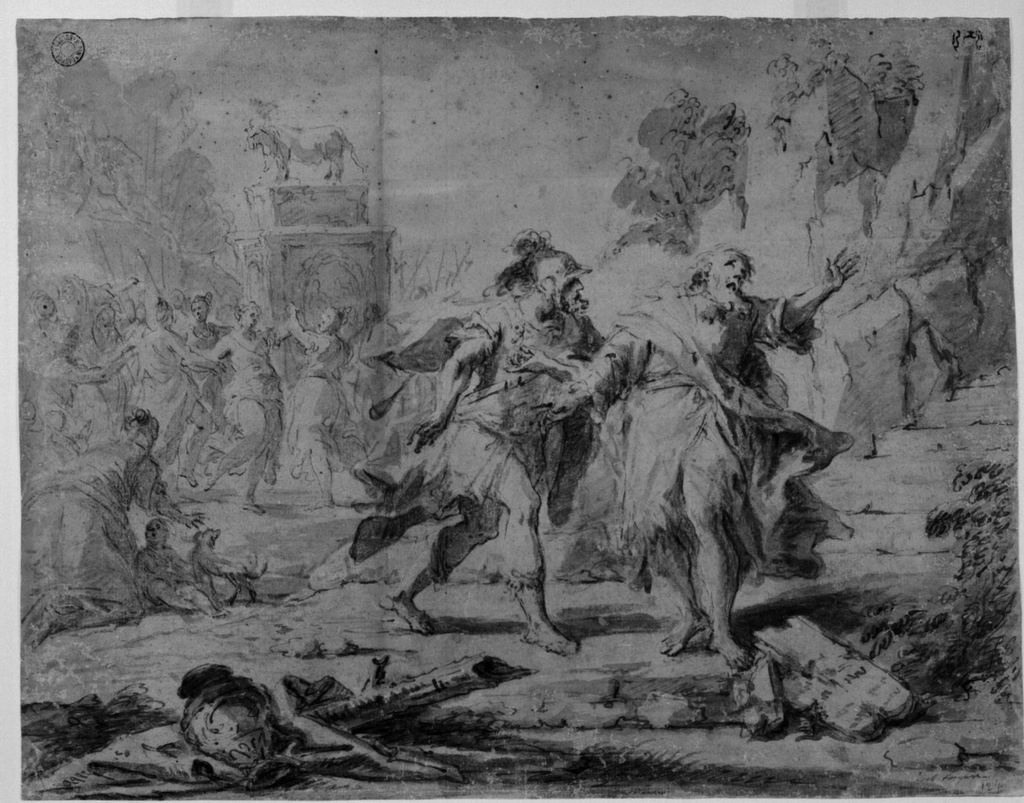 Adorazione del vitello d'oro (disegno) di Bertuzzi Nicola detto Anconetano (sec. XVIII)