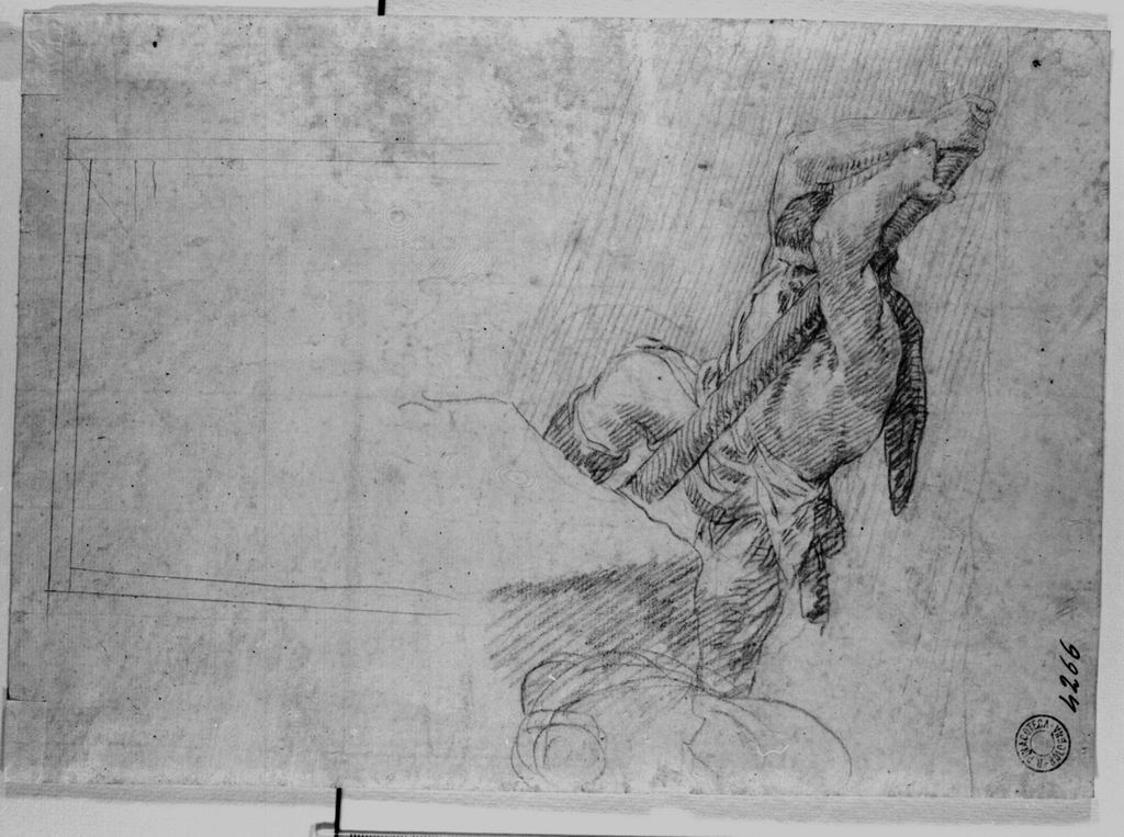 Figura maschile con bastone e masso (disegno) di Burrini Giovan Antonio (attribuito) (ultimo quarto sec. XVII)