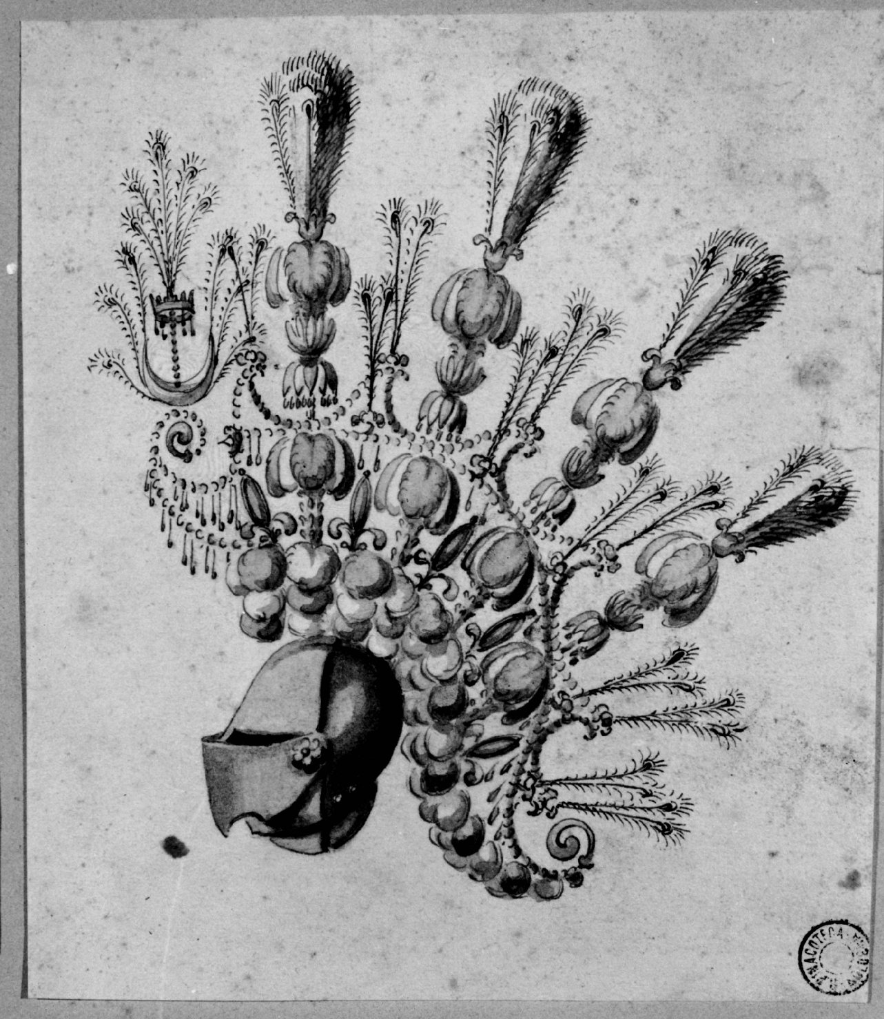 elmo piumato (disegno) - ambito emiliano (seconda metà sec. XVIII)