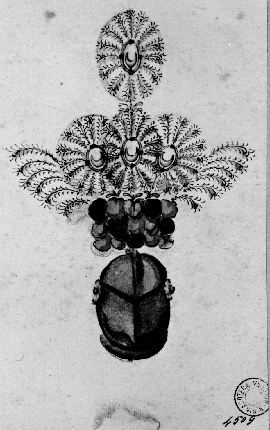 elmo piumato (disegno) - ambito emiliano (seconda metà sec. XVIII)