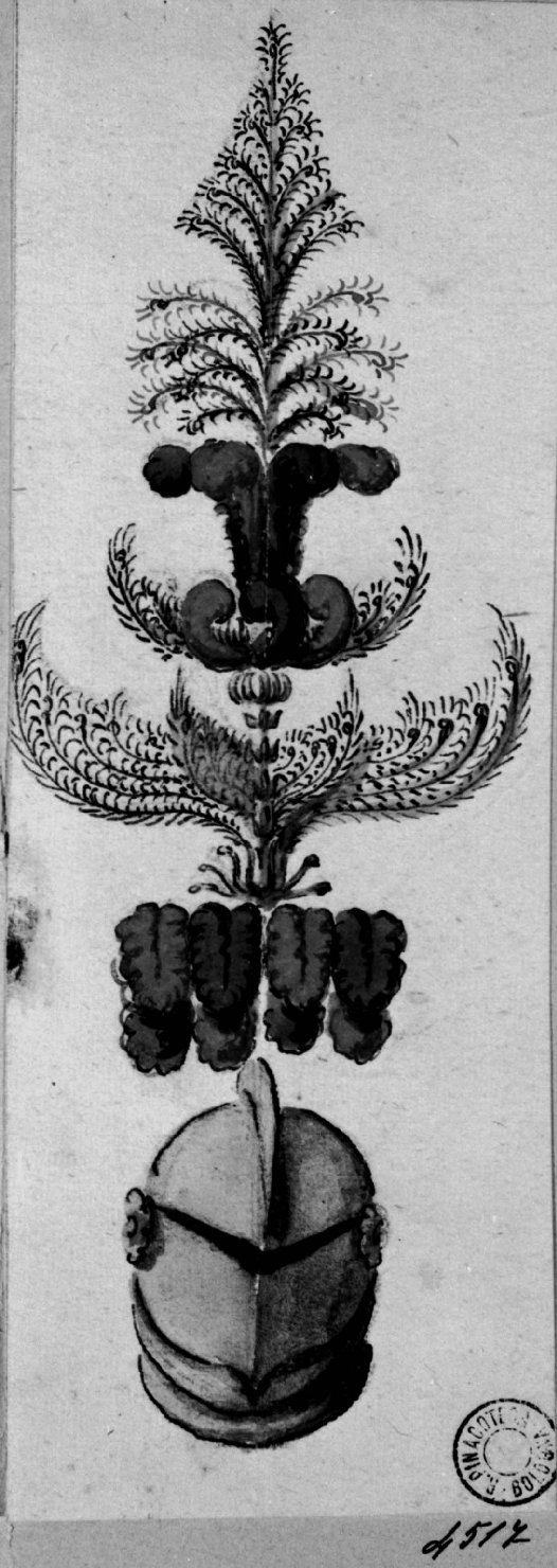 elmo piumato (disegno) - ambito emiliano (seconda metà sec. XVIII)
