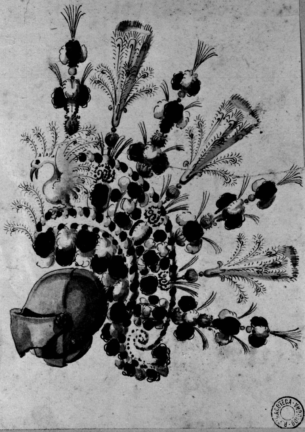 elmo piumato (disegno) - ambito emiliano (seconda metà sec. XVIII)