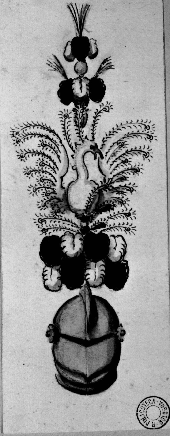 elmo piumato (disegno) - ambito emiliano (seconda metà sec. XVIII)