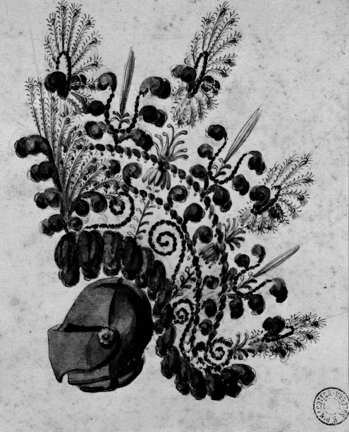 elmo piumato (disegno) - ambito emiliano (seconda metà sec. XVIII)