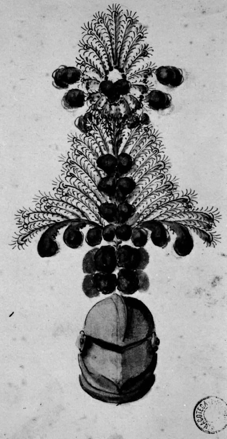 elmo piumato (disegno) - ambito emiliano (seconda metà sec. XVIII)