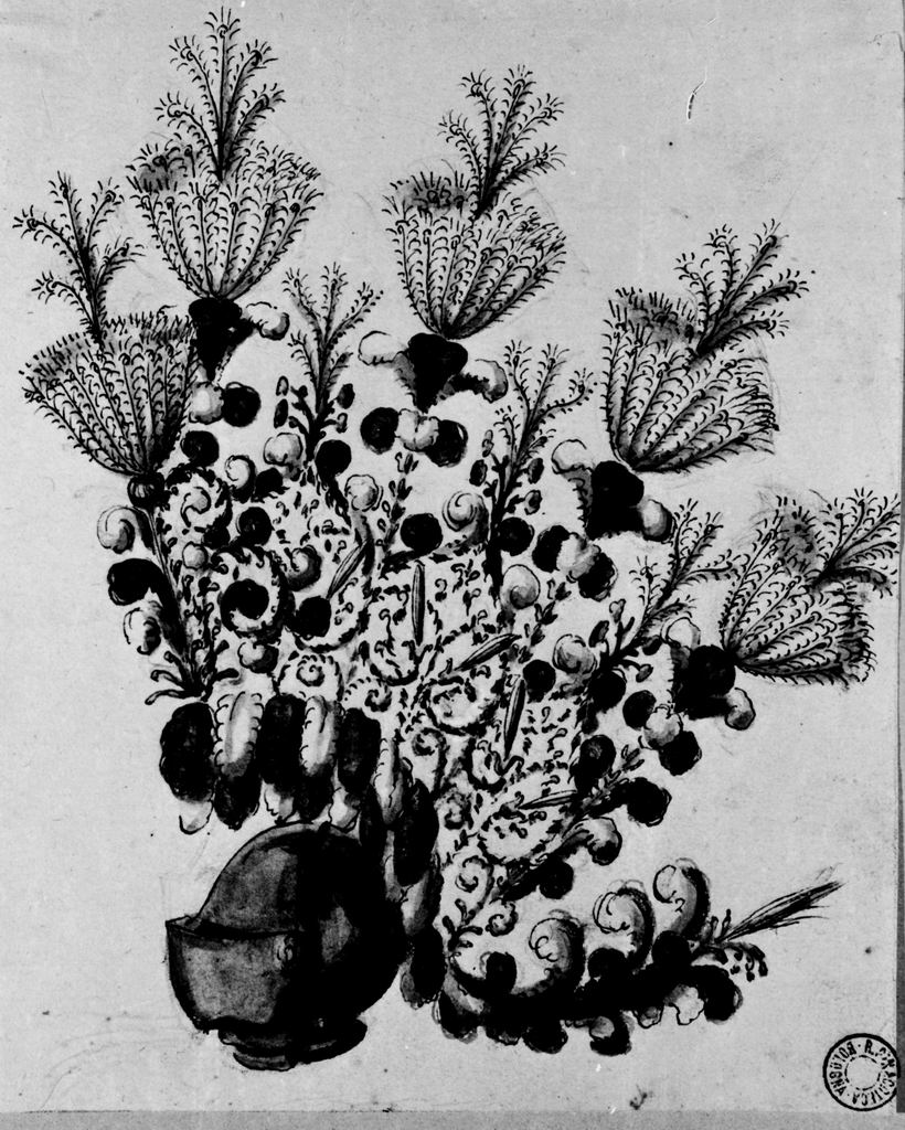 elmo piumato (disegno) - ambito emiliano (seconda metà sec. XVIII)