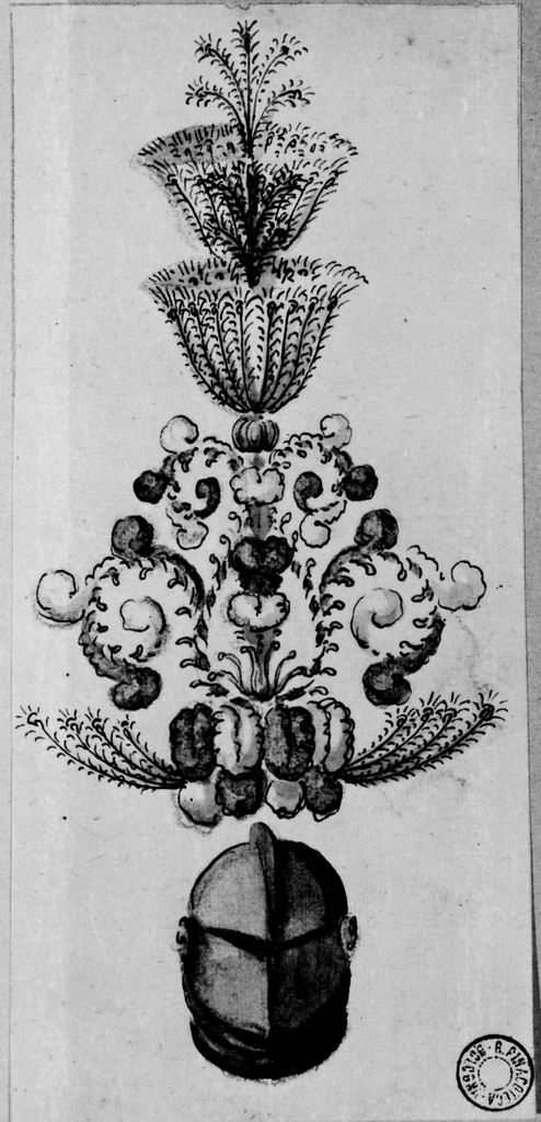 elmo piumato (disegno) - ambito emiliano (seconda metà sec. XVIII)