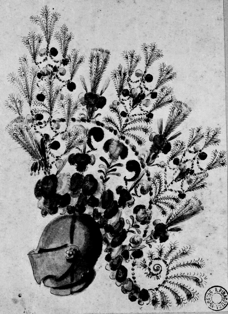 elmo piumato (disegno) - ambito emiliano (seconda metà sec. XVIII)