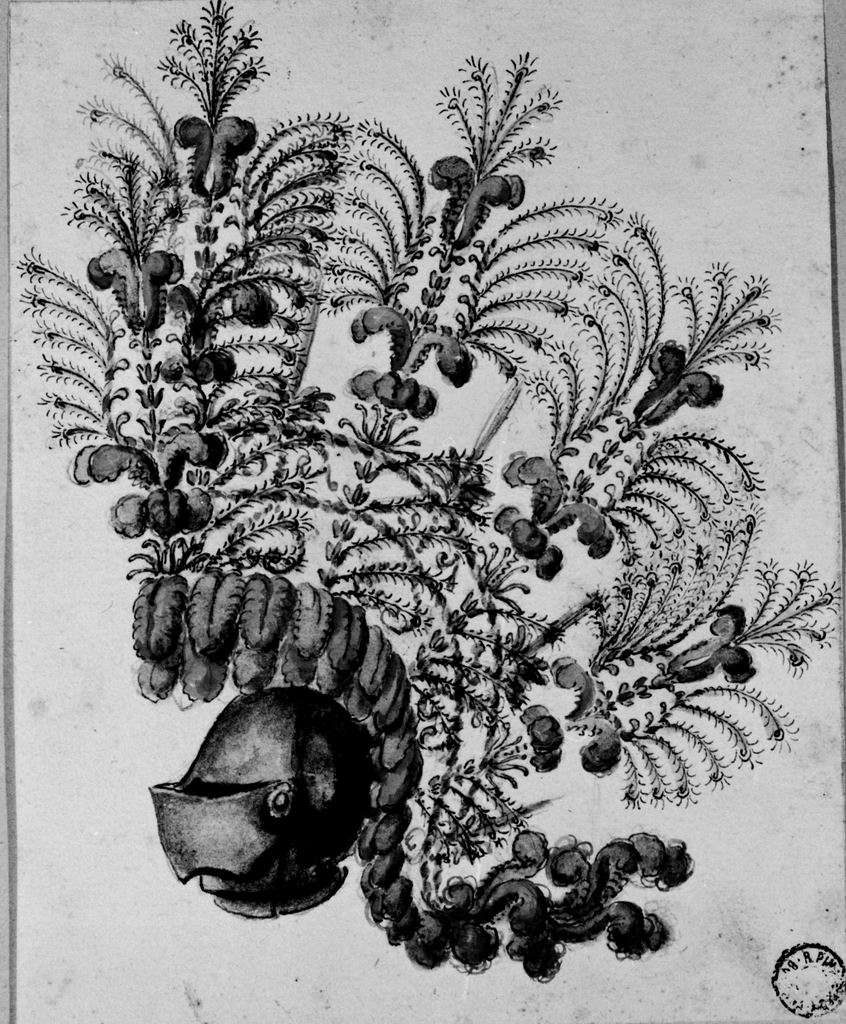 elmo piumato (disegno) - ambito emiliano (seconda metà sec. XVIII)