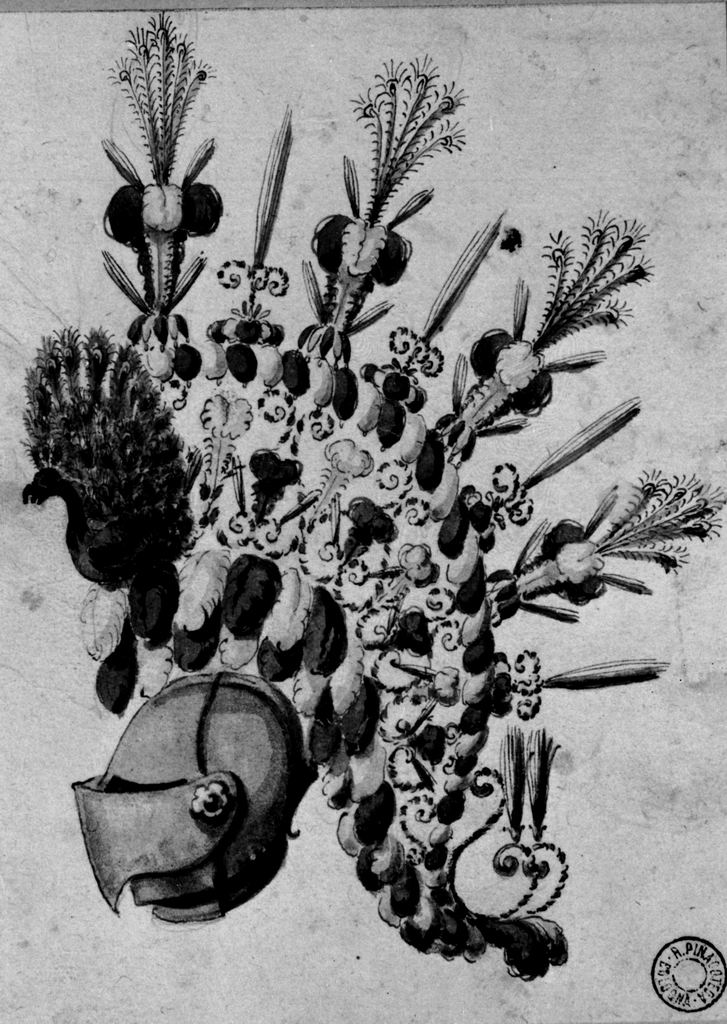 elmo piumato (disegno) - ambito emiliano (seconda metà sec. XVIII)