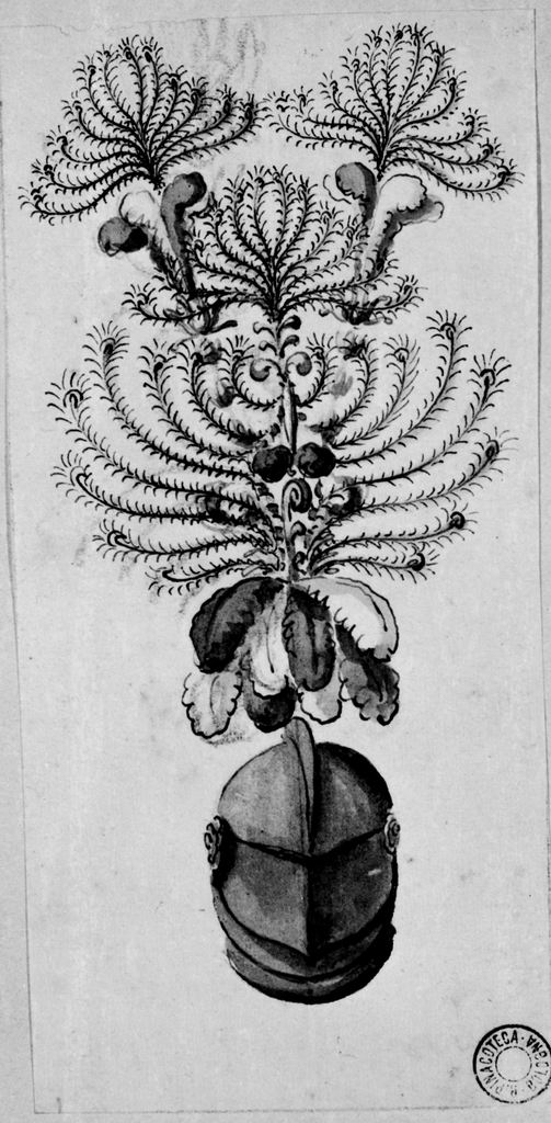 elmo piumato (disegno) - ambito emiliano (seconda metà sec. XVIII)