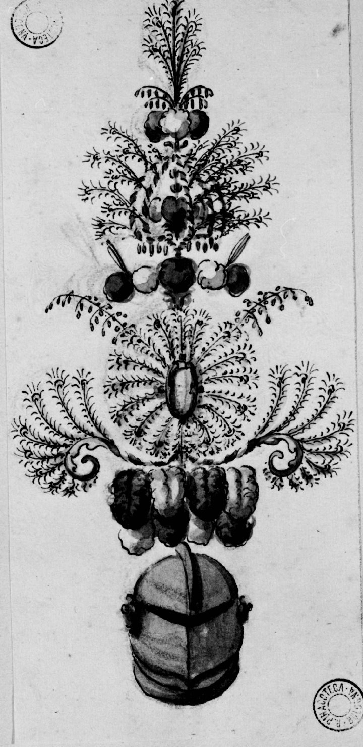 elmo piumato (disegno) - ambito emiliano (seconda metà sec. XVIII)