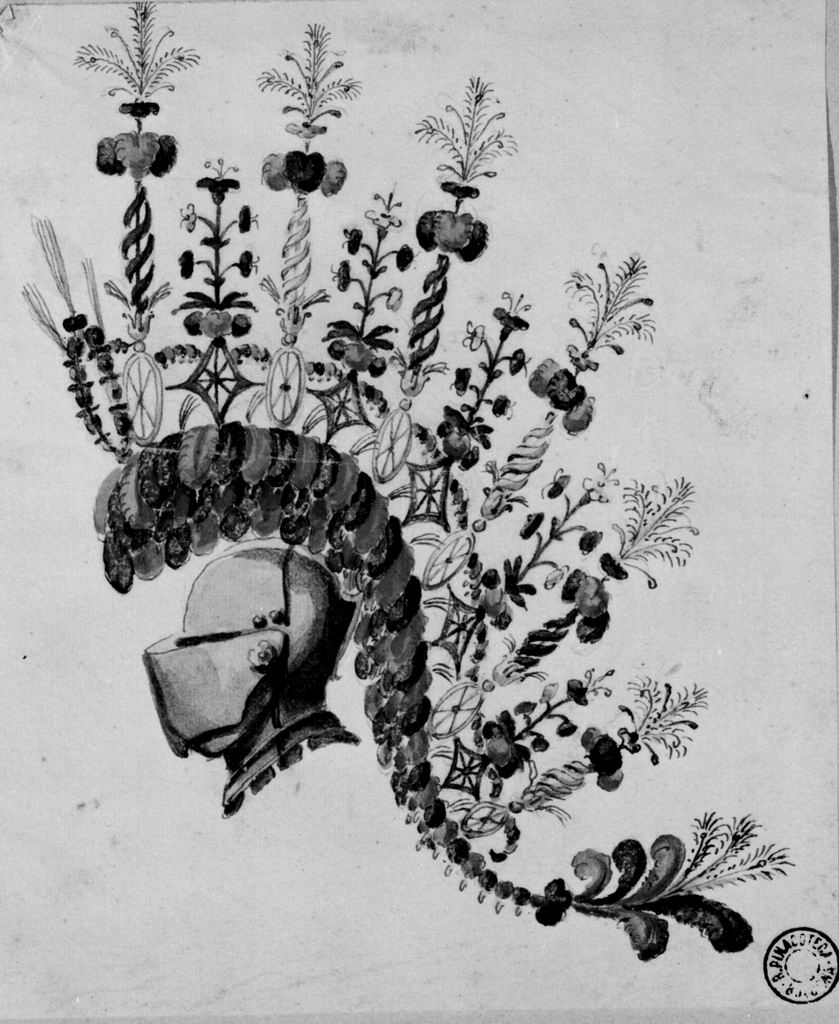 elmo piumato (disegno) - ambito emiliano (seconda metà sec. XVIII)