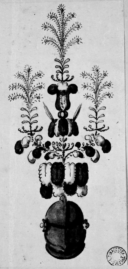 elmo piumato (disegno) - ambito emiliano (seconda metà sec. XVIII)