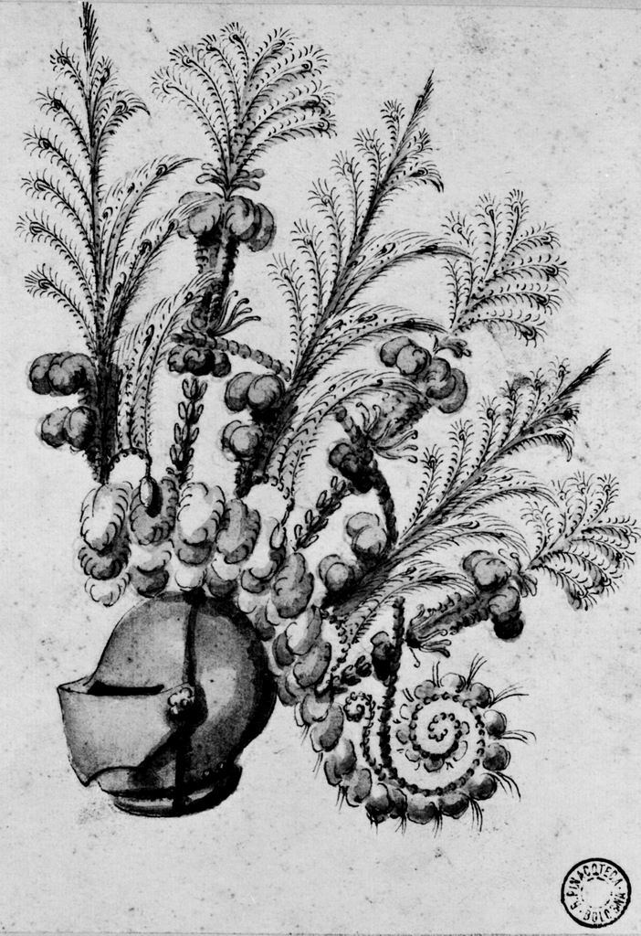 elmo piumato (disegno) - ambito emiliano (seconda metà sec. XVIII)