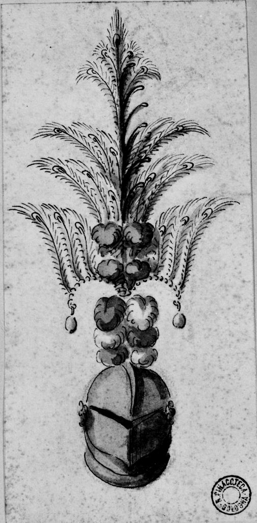 elmo piumato (disegno) - ambito emiliano (seconda metà sec. XVIII)