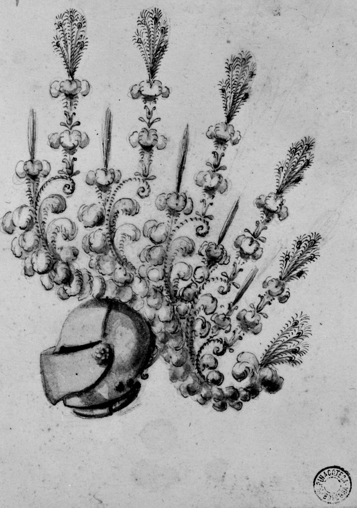 elmo piumato (disegno) - ambito emiliano (seconda metà sec. XVIII)