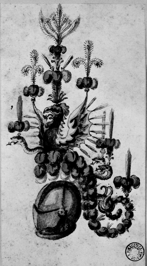 elmo piumato (disegno) - ambito emiliano (seconda metà sec. XVIII)