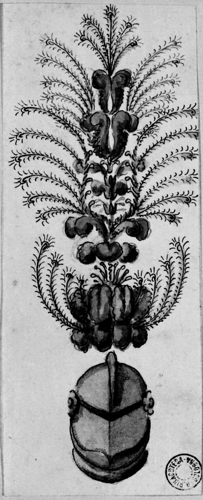elmo piumato (disegno) - ambito emiliano (seconda metà sec. XVIII)