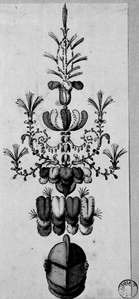 elmo piumato (disegno) - ambito emiliano (seconda metà sec. XVIII)