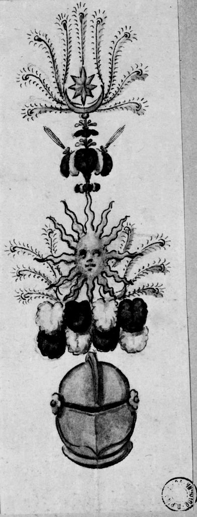 elmo piumato (disegno) - ambito emiliano (seconda metà sec. XVIII)