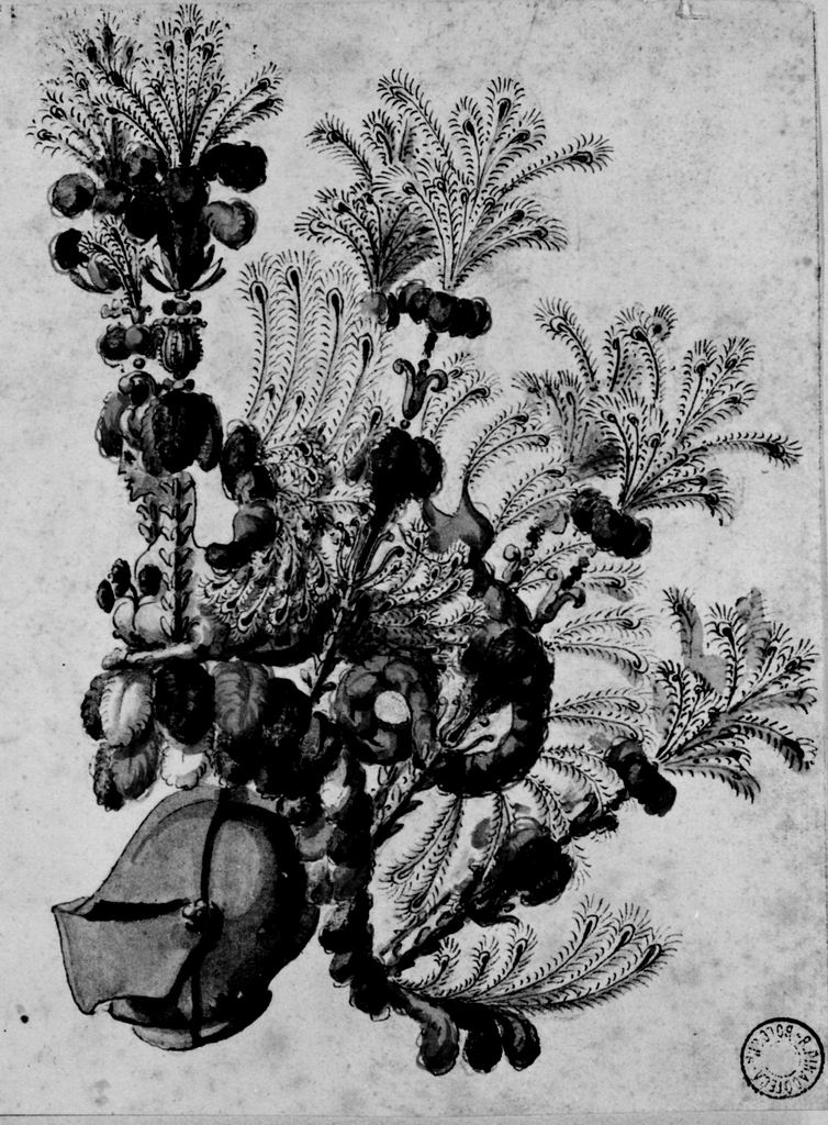 elmo piumato (disegno) - ambito emiliano (seconda metà sec. XVIII)