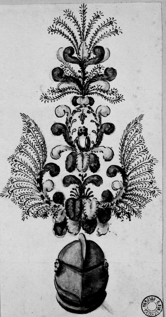 elmo piumato (disegno) - ambito emiliano (seconda metà sec. XVIII)