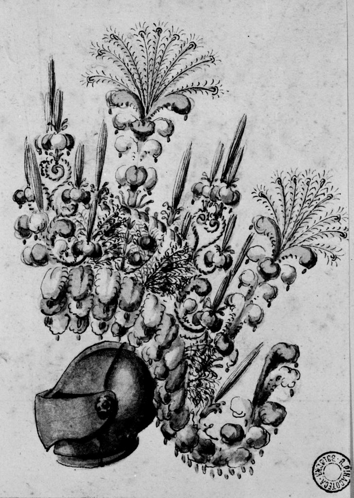 elmo piumato (disegno) - ambito emiliano (seconda metà sec. XVIII)