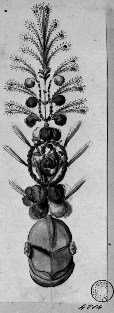 elmo piumato (disegno) - ambito emiliano (seconda metà sec. XVIII)