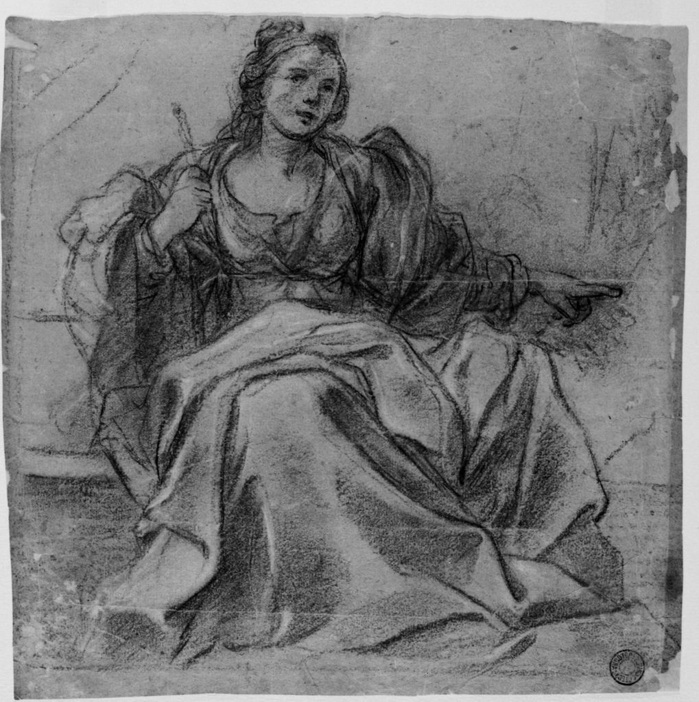Figura femminile seduta (disegno) di Burrini Giovan Antonio (sec. XVII)