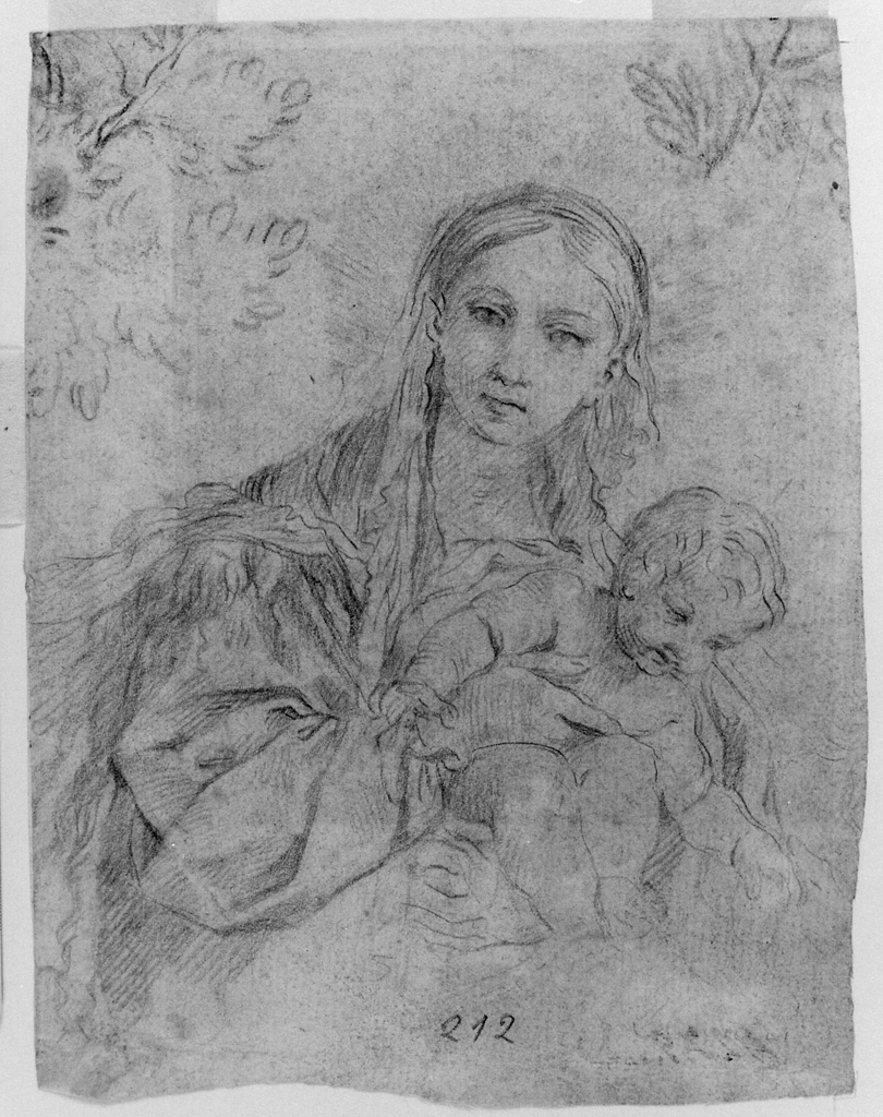 Madonna col Bambino (disegno) di Cantarini Simone detto Pesarese (sec. XVII)